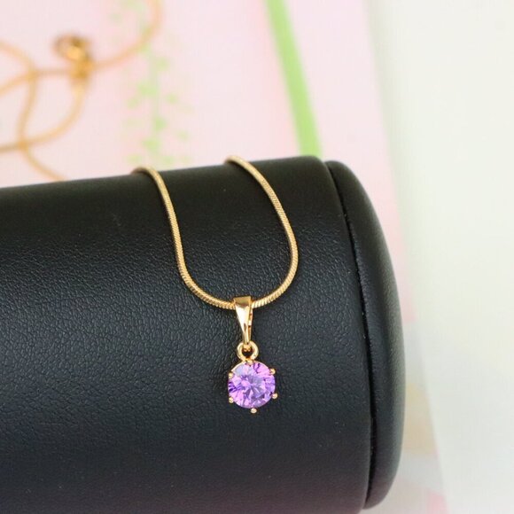 "Dainty Round Purple Stone Rose Gold Pendant, XPPT1301 - Picture 6 of 13